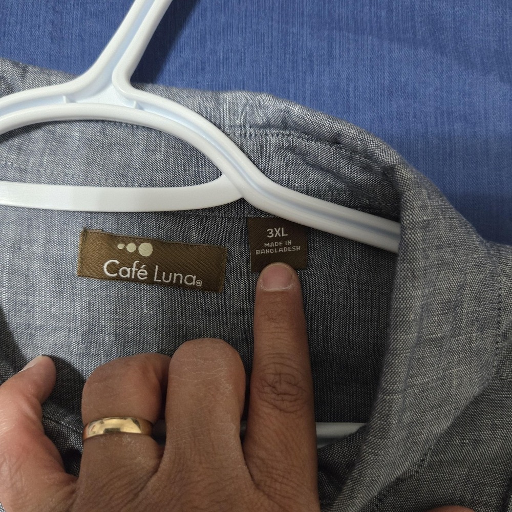 Café Luna Shirt‎ Mens 3XL Gray Linen Cotton Short Sleeve Button Up Casual Summer - Picture 4 of 7